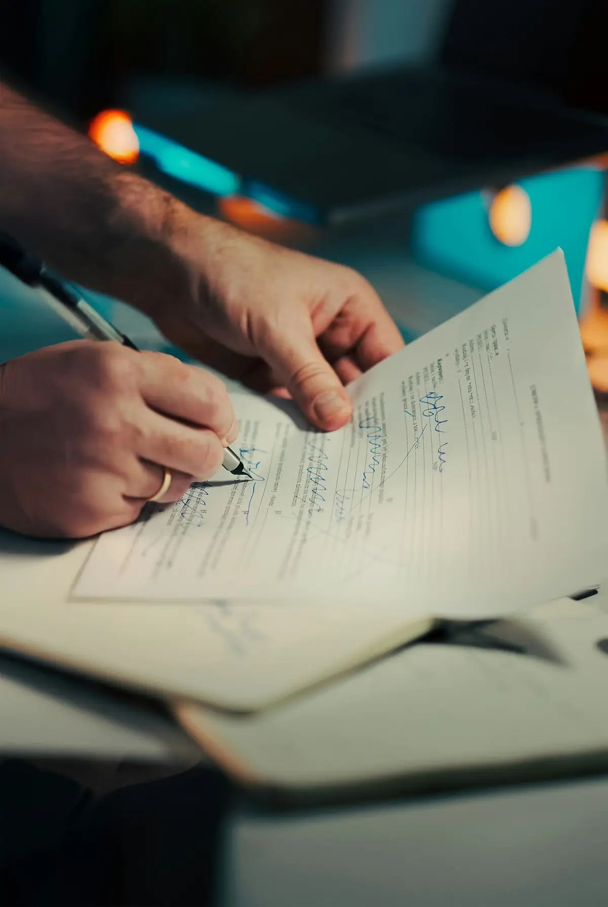 Persona firmando un acuerdo de plan de pagos para regularizar su deuda